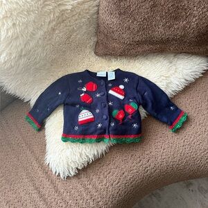 First Moments Holiday Themed Navy Blue Cardigan